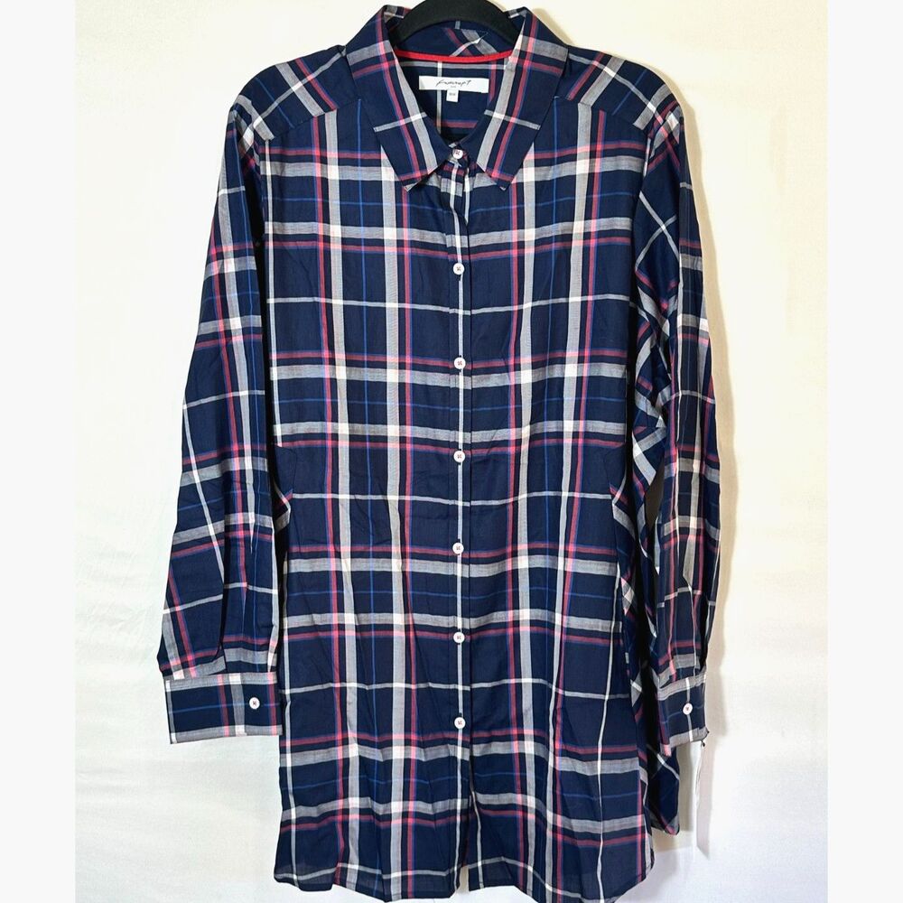 Foxcroft Womens Plus Size 18W Long Sleeve Cici Herringbone Plaid Tunic Shirt NWT
